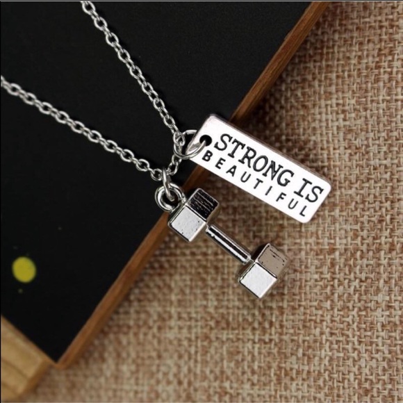Necklace Fitness Inspired with Dumbbell Charm - Picture 2 of 4